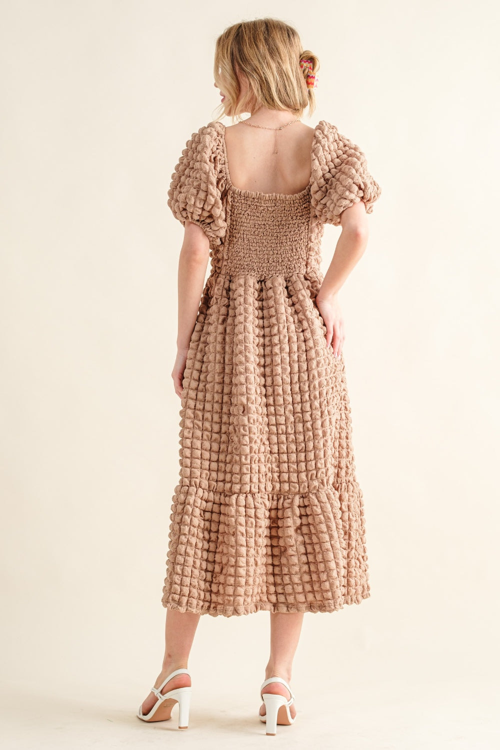 And The Why Women's Full Size Latte Square Neck Puff Sleeve Dress