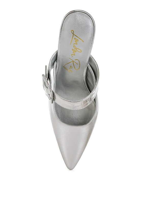 RAG & Co. Bismi Large Buckle Kitten Heel Mules