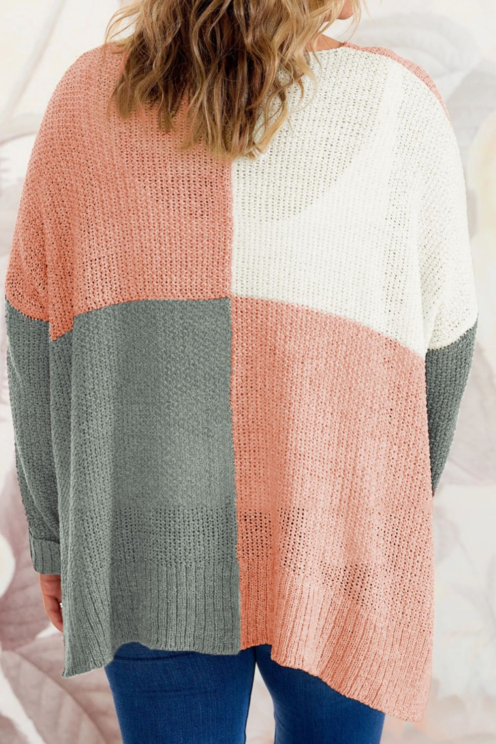SYNZ Plus Size Color Block Round Neck Sweater