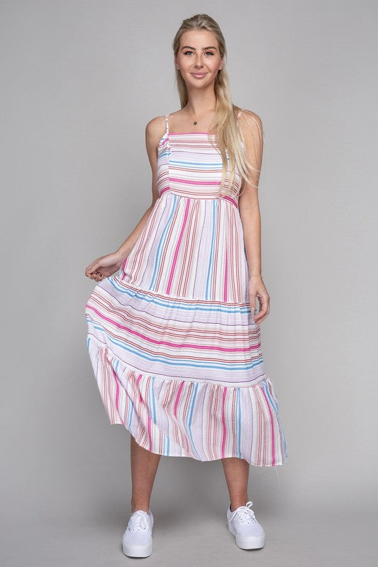 NUVI APPAREL Striped Print Ruffle Hem Cami Dress