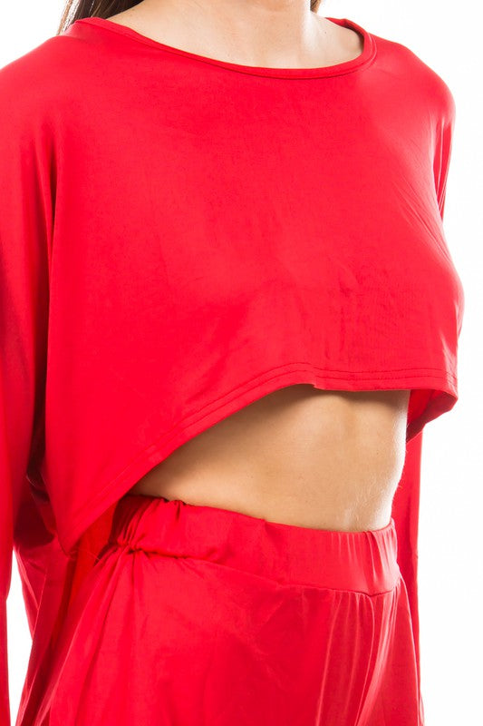 CLAUDE Sexy 2 Piece High-Low Crop Top and Butt Shorts Loungewear Set