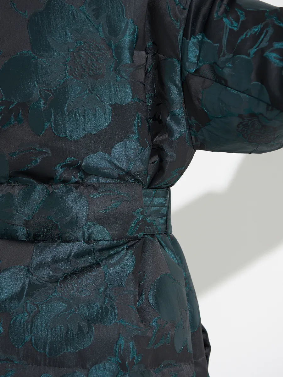 Monochrome Jacquard Down Coat in Vintage Emerald