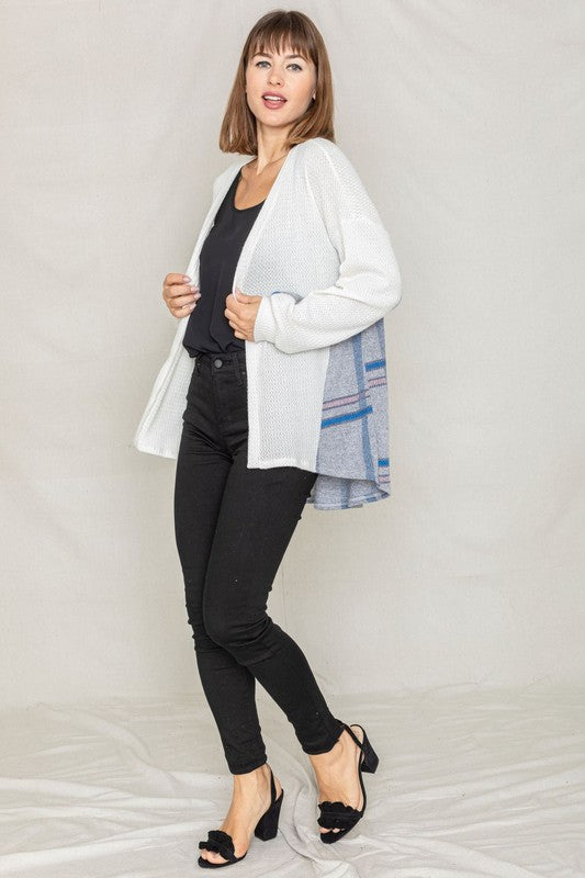 Plaid Back Waffle Knit Cardigan