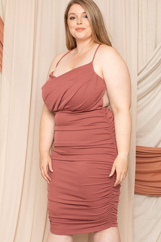 Plus-size Women's Criss Cross Open Back Pleat Bodycon Dress