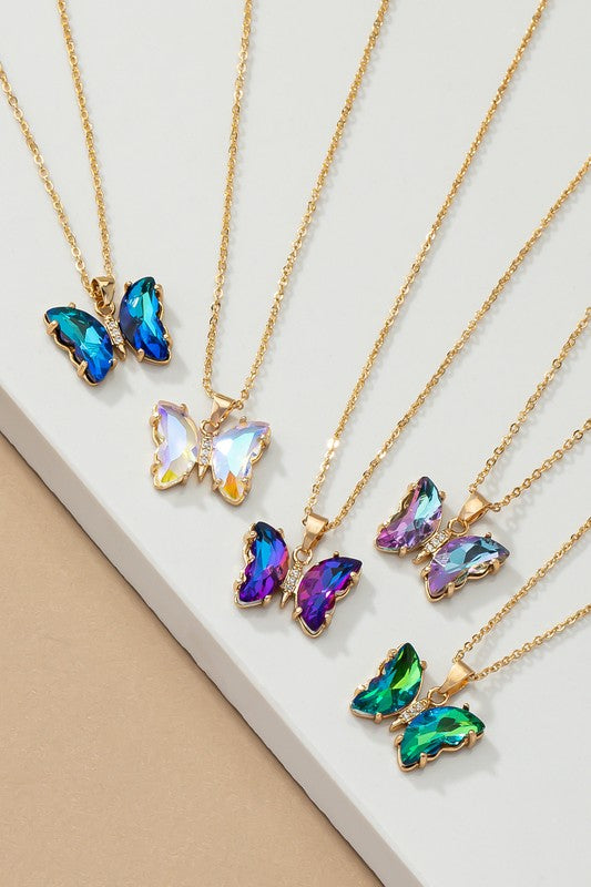 E138- 17522 Aurora Boreali butterfly necklace