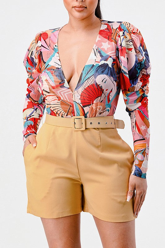 ATHINA Kimono chiffon multi print long sleeve Jumpsuit