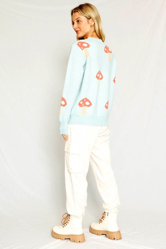 MISS SPARKLING Light Blue Mushroom knit sweater