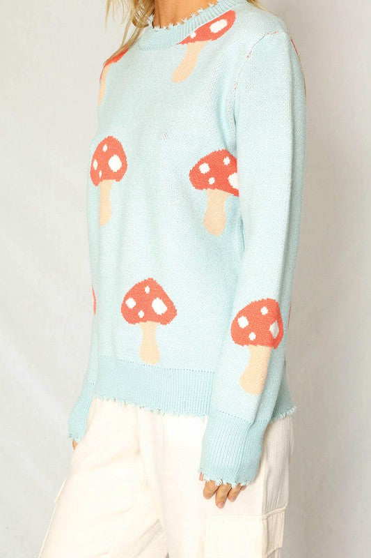 MISS SPARKLING Light Blue Mushroom knit sweater