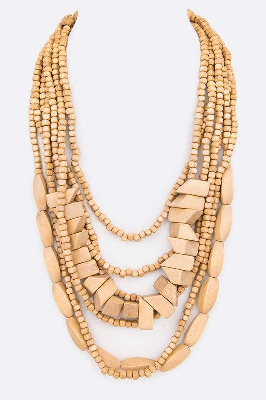 Mix Wooden Beads Statement Layer Necklace