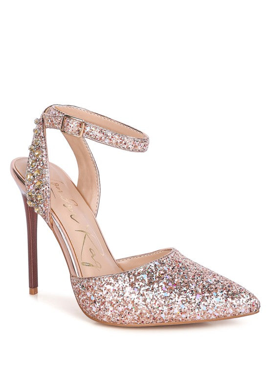 RAG & Co. Cloriss Embellished Glitter Stiletto Sandals