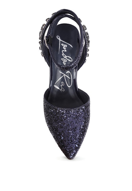 RAG & Co. Cloriss Embellished Glitter Stiletto Sandals