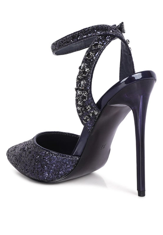 RAG & Co. Cloriss Embellished Glitter Stiletto Sandals