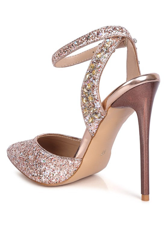 RAG & Co. Cloriss Embellished Glitter Stiletto Sandals
