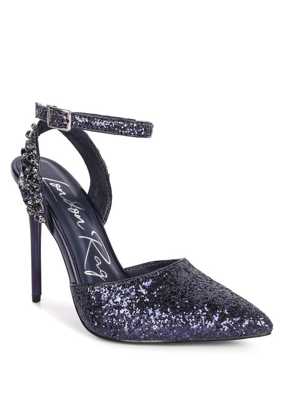 RAG & Co. Cloriss Embellished Glitter Stiletto Sandals