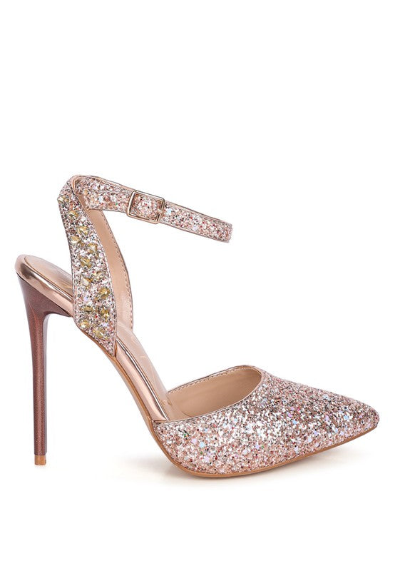 RAG & Co. Cloriss Embellished Glitter Stiletto Sandals