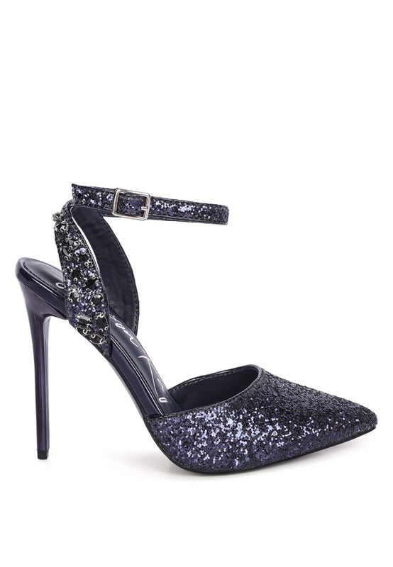 RAG & Co. Cloriss Embellished Glitter Stiletto Sandals