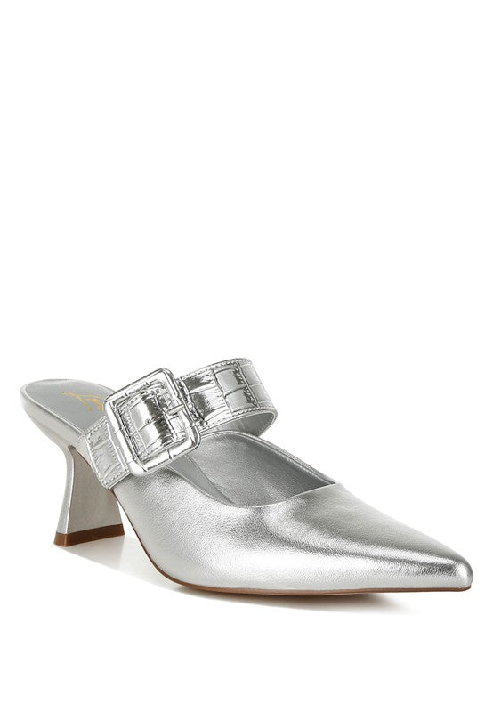RAG & Co. Bismi Large Buckle Kitten Heel Mules
