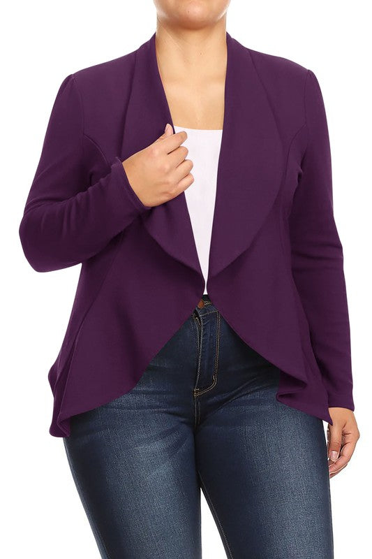 Moa Collection Women's Plus-size open front Blazer with Asymmetrical Hem