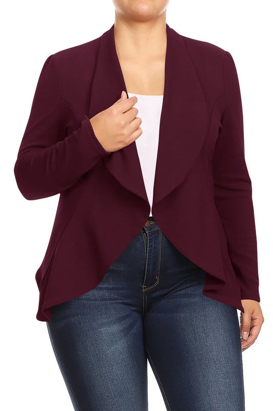 Moa Collection Women's Plus-size open front Blazer with Asymmetrical Hem