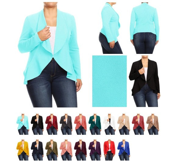 Moa Collection Women's Plus-size open front Blazer with Asymmetrical Hem