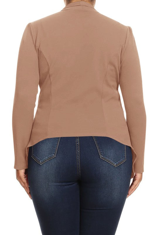 Moa Collection Women's Plus-size open front Blazer with Asymmetrical Hem