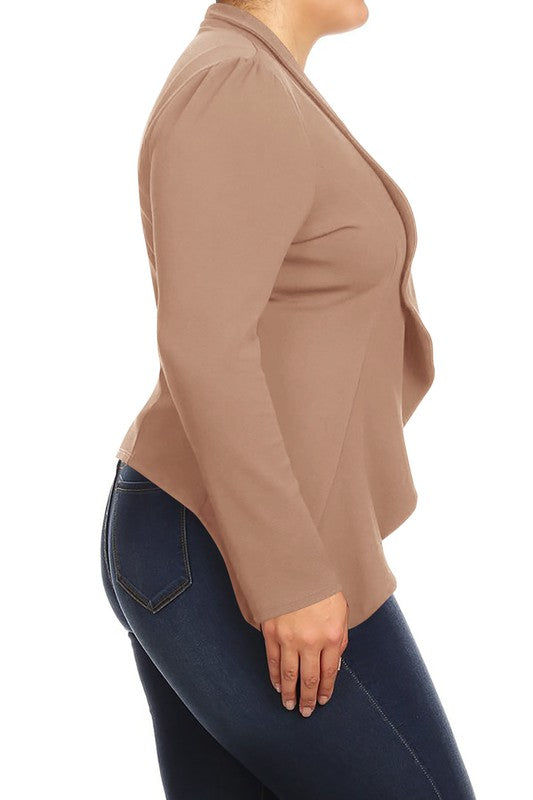 Moa Collection Women's Plus-size open front Blazer with Asymmetrical Hem