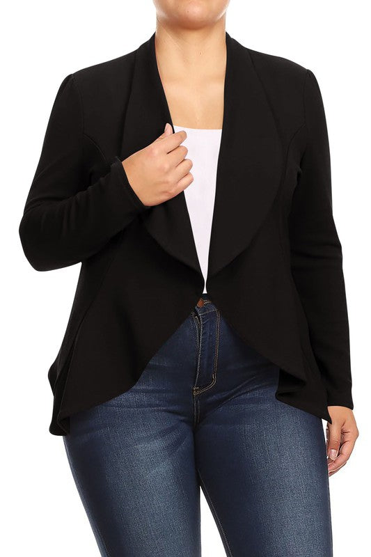 Moa Collection Women's Plus-size open front Blazer with Asymmetrical Hem