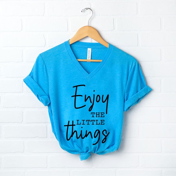 Olive & Ivory Women's "Enjoy the Little Things" Script Graphic V-Neck Tee