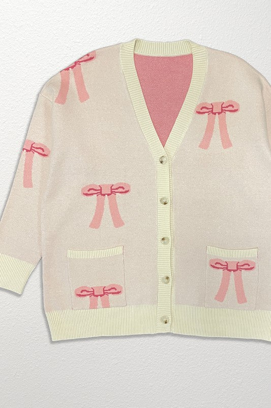 MISS SPARKLING All over Bow Print knit cardigan