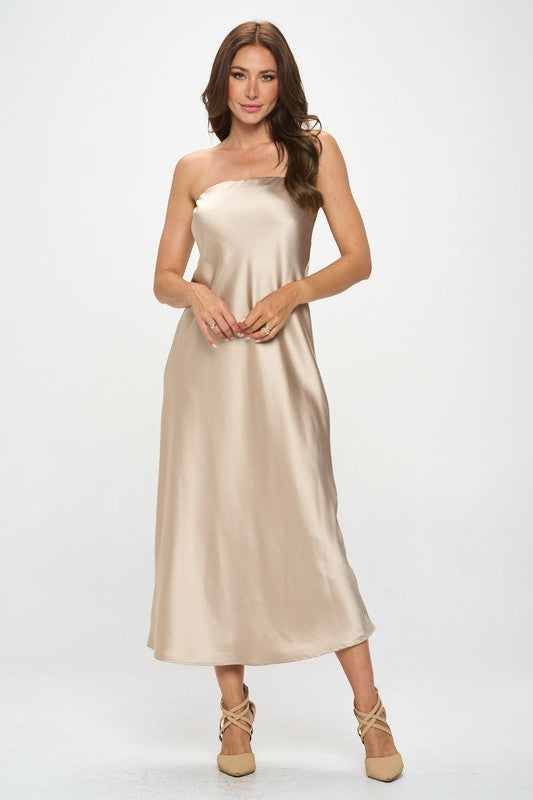 RENEE C. Beige Silky Satin Tube Draped Dress Modish X Co. (Miss Modish Boutique) RENEE C. Beige Silky Satin Tube Draped Dress Modish X Co. (Miss Modish Boutique)
