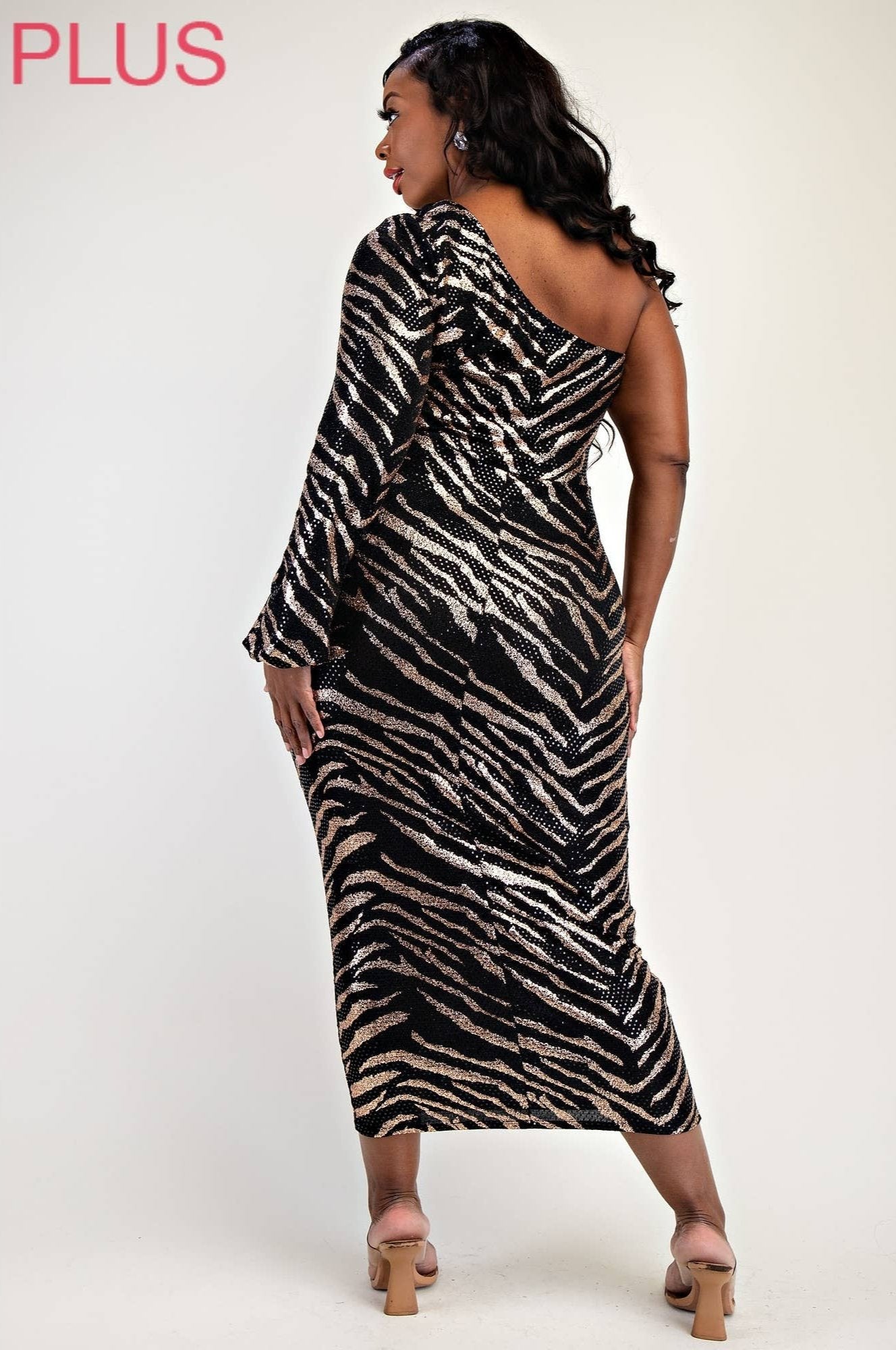JAYLIN's Plus-size Sequin Knit One-Shoulder Party Dress