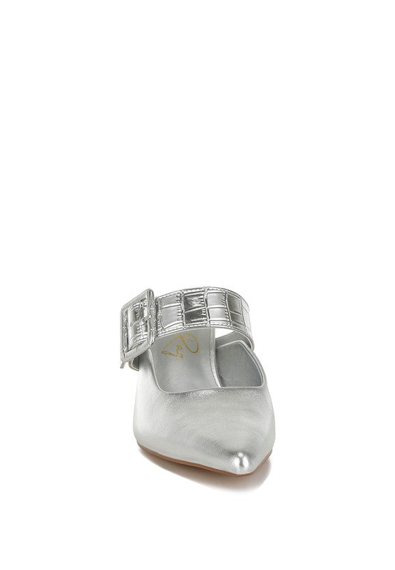 RAG & Co. Bismi Large Buckle Kitten Heel Mules