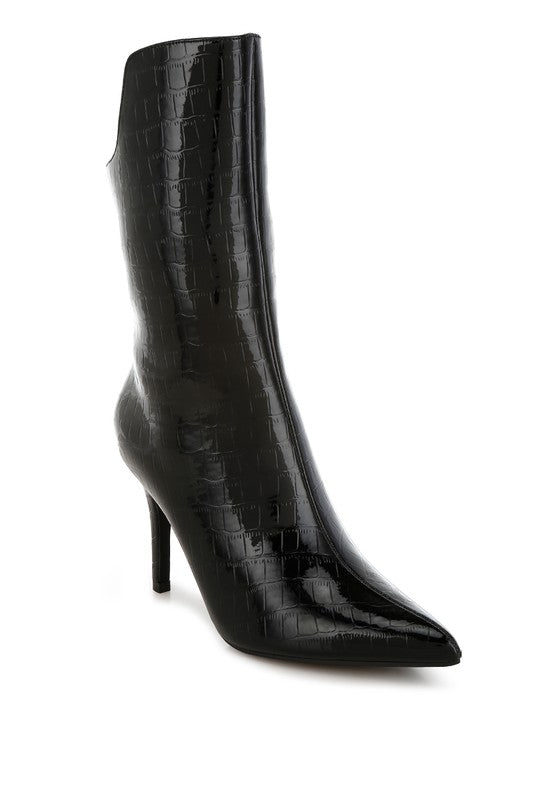 RAG & Co. Kultrus Croco Stiletto Heel Mid-Calf Boots
