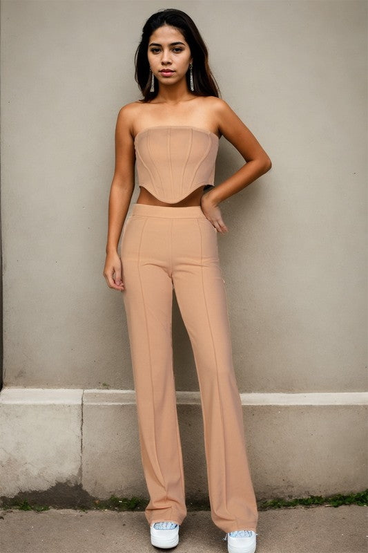 CAPELLA Strapless Corset Top & Flare Pants Set