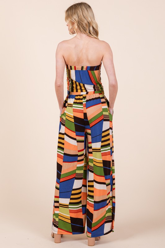 ORANGE FARM CLOTHING Printed Wide Leg Jumpsuit with Pockets