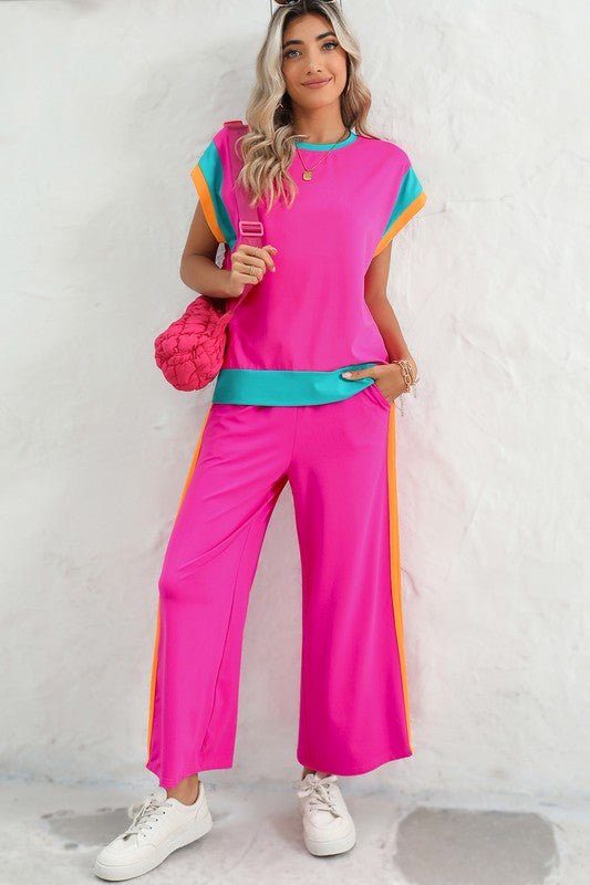 Color Block Detail Casual Two-piece Outfit
