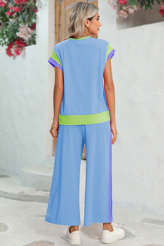 Color Block Detail Casual Two-piece Outfit