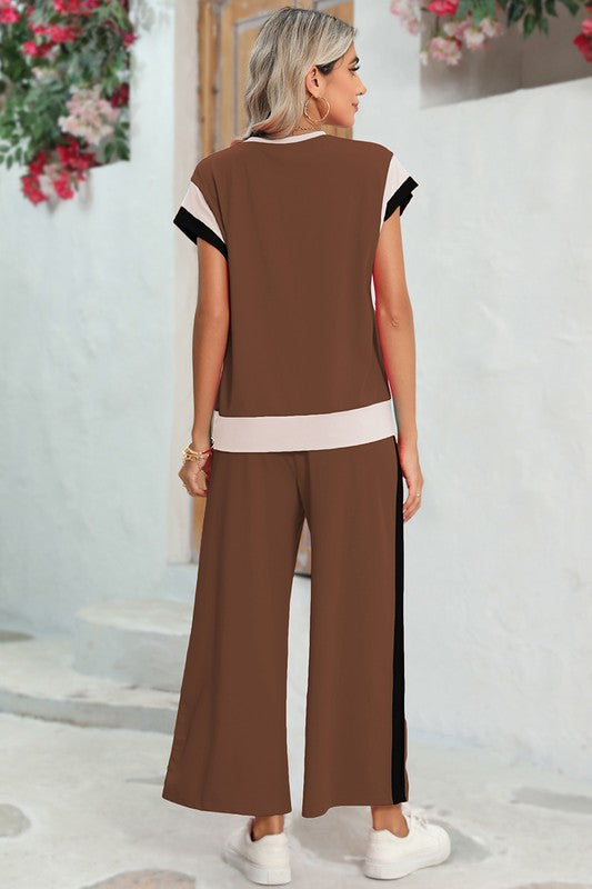 Color Block Detail Casual Two-piece Outfit
