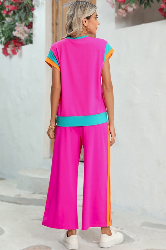 Color Block Detail Casual Two-piece Outfit
