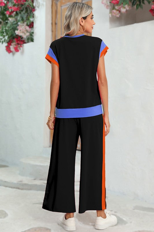 Color Block Detail Casual Two-piece Outfit