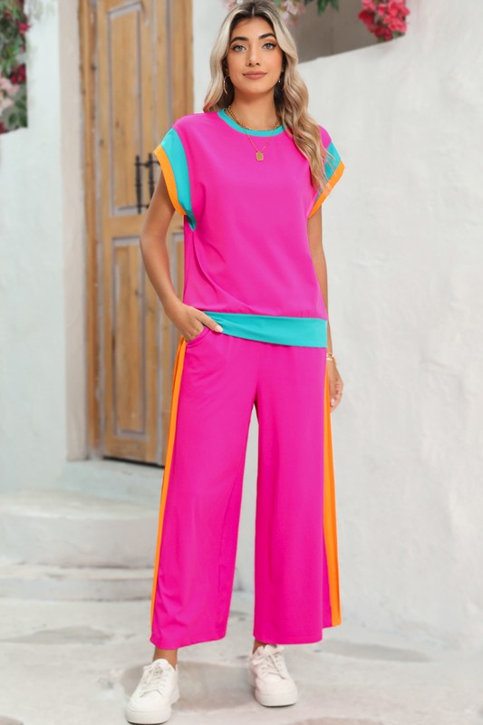 Color Block Detail Casual Two-piece Outfit