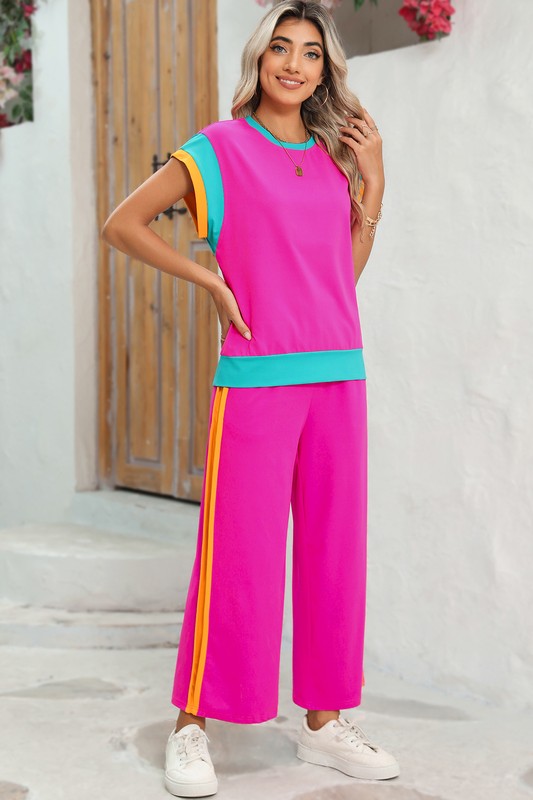 Color Block Detail Casual Two-piece Outfit