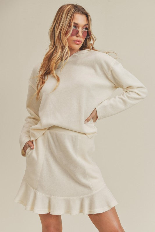 AEMI & Co. 2 Piece Cozy Hooded Long-sleeve Top with Mini Skirt Set - Daria Set