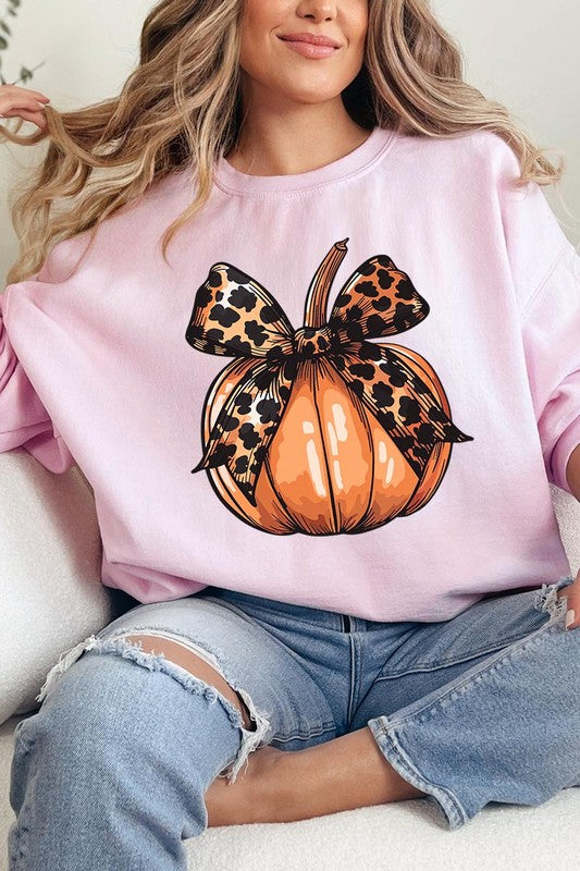 COLOR BEAR Coquette Bow Pumpkin Graphic Fleece Sweatshirts