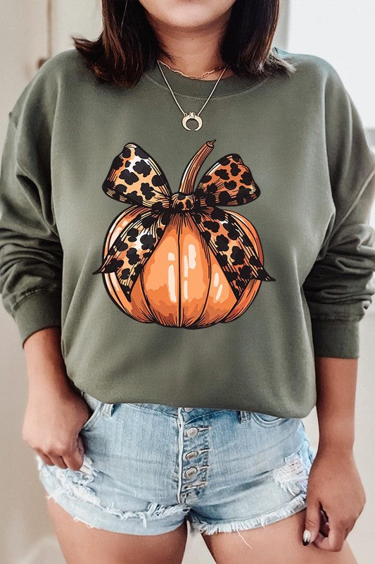 COLOR BEAR Coquette Bow Pumpkin Graphic Fleece Sweatshirts