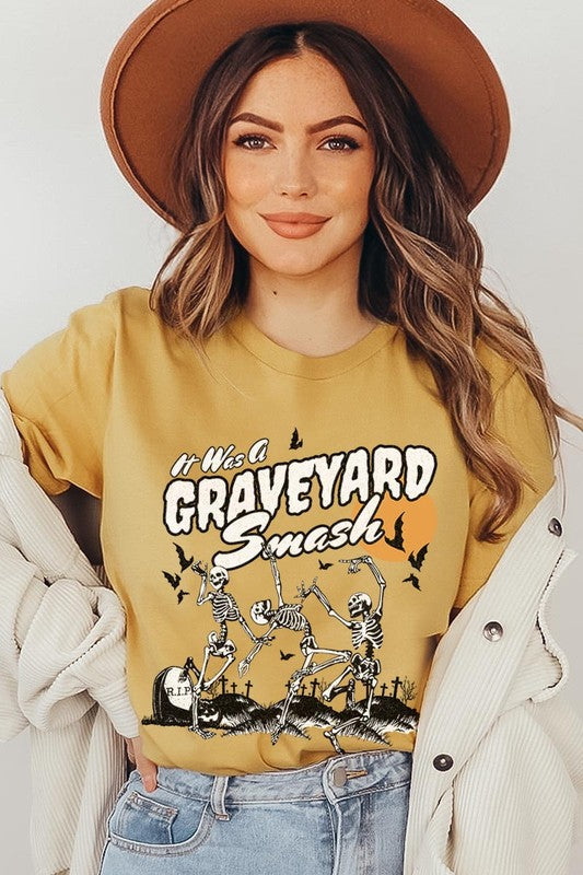 Color-bear Women's "Graveyard Smash Skeleton" Halloween Graphic Tee