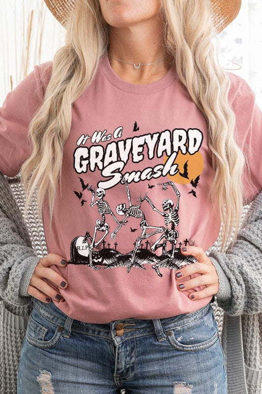 Color-bear Women's "Graveyard Smash Skeleton" Halloween Graphic Tee