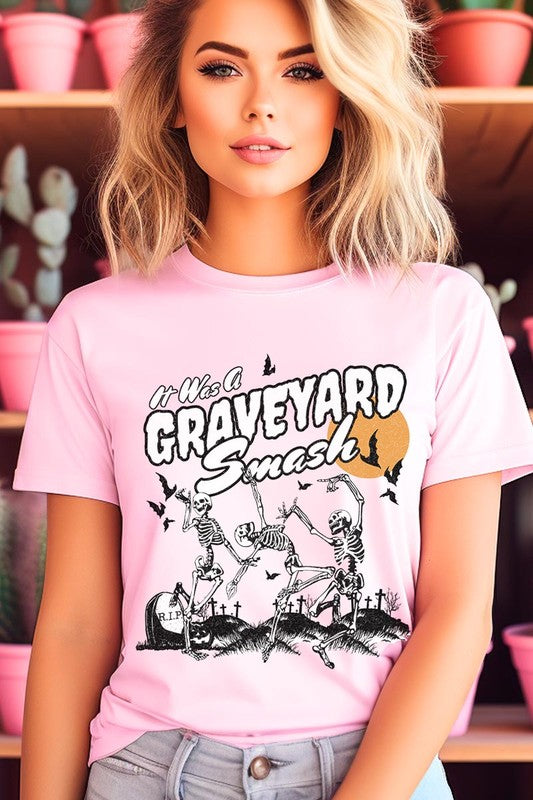 Color-bear Women's "Graveyard Smash Skeleton" Halloween Graphic Tee
