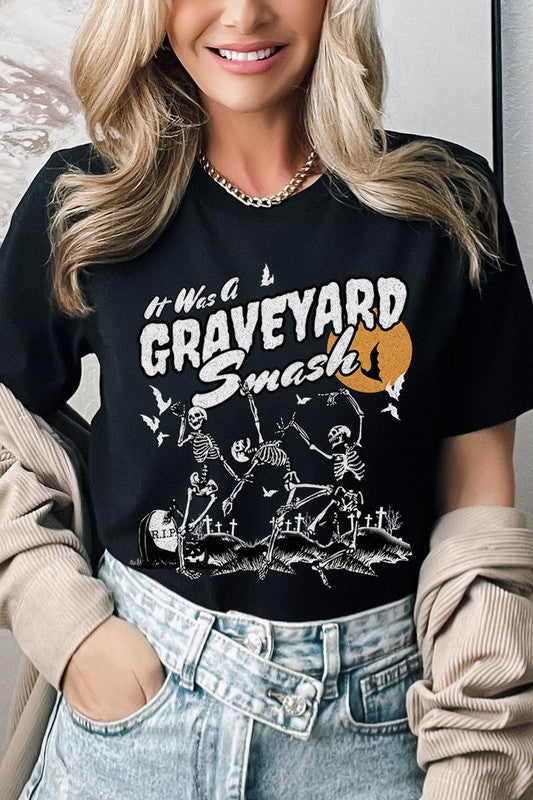 Color-bear Women's "Graveyard Smash Skeleton" Halloween Graphic Tee
