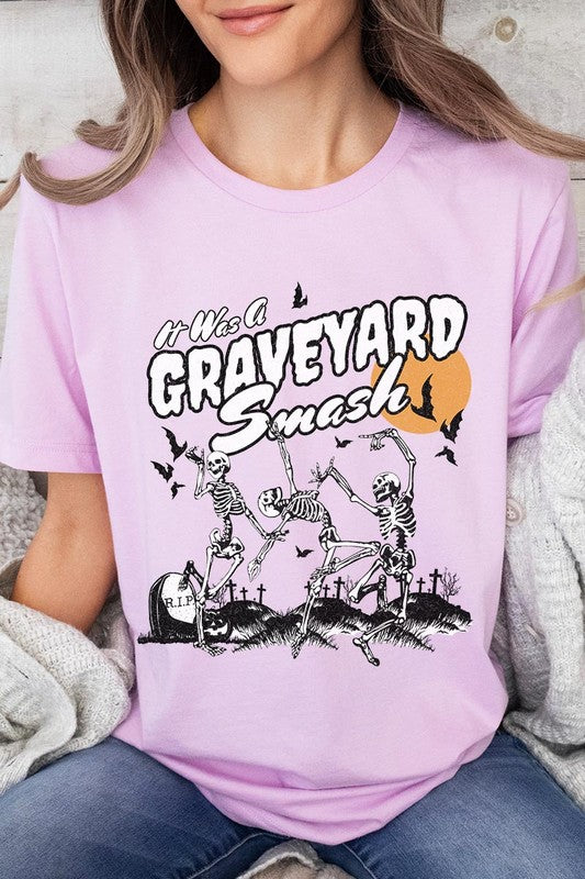 Color-bear Women's "Graveyard Smash Skeleton" Halloween Graphic Tee